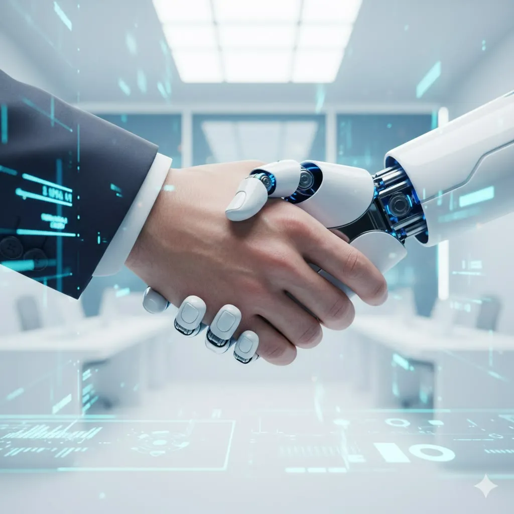 Illustration representing the collaboration between human expertise and artificial intelligence